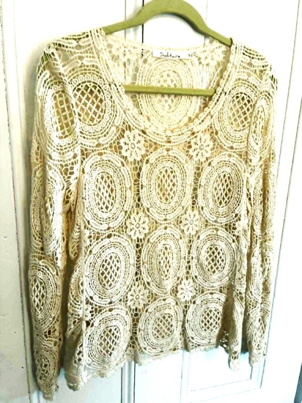 Solitaire Crochet Lace Top – Ivory/Cream – Boho Sheer Layer – Size M